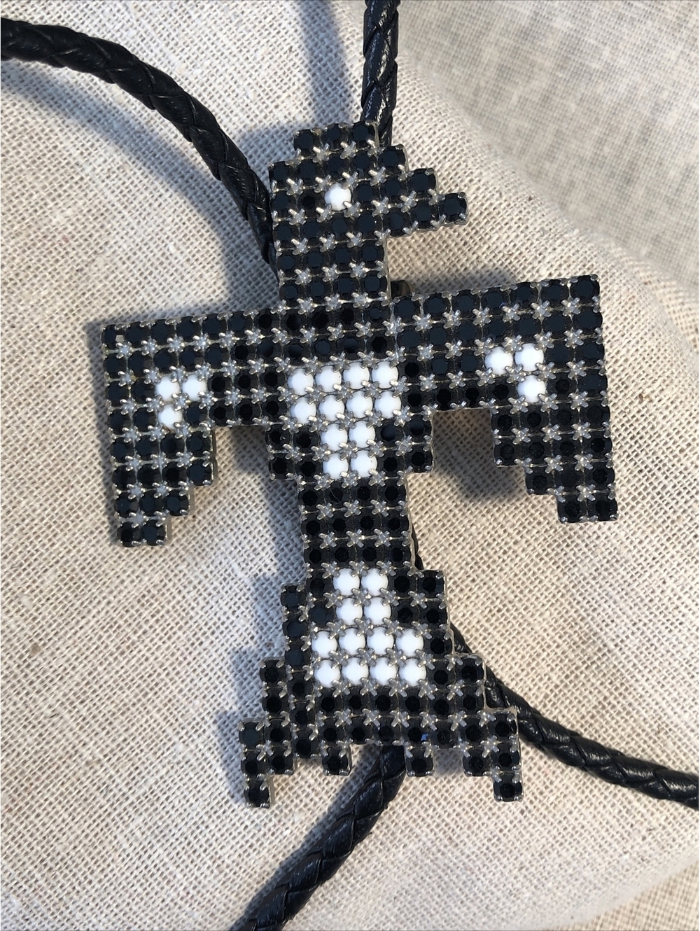 Bauer Rinestone Southwest Thunderbird Bolo Tie Black and White